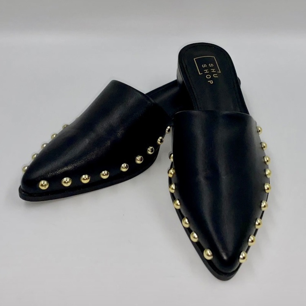 Shu Shop Trina Black Studded Slides Flats Shoes Wmn Size 7.5 *Order 1/2 Size Up!